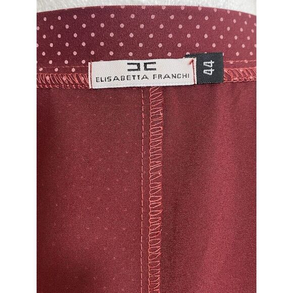 Elisabetta Franchi Dress Burgundy Wrap Polka Dots Size 44 Missing Belt - Picture 10 of 13